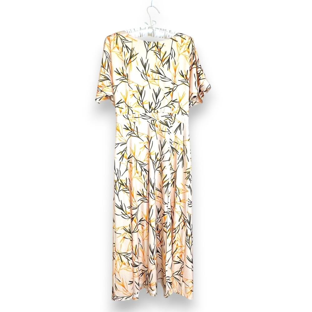 Alexia Admor Women's Size M  Leaf Print Midi Dress Front Leg Slit V-Back Flowy